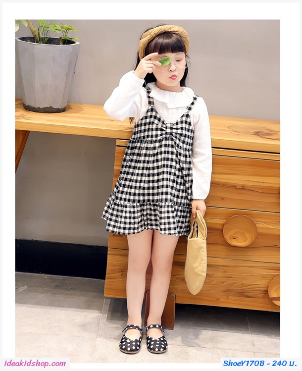 รองเท้ารัดส้นหนูน้อย Polka dot สีดำ