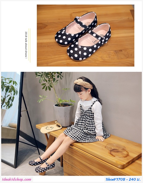 รองเท้ารัดส้นหนูน้อย Polka dot สีดำ