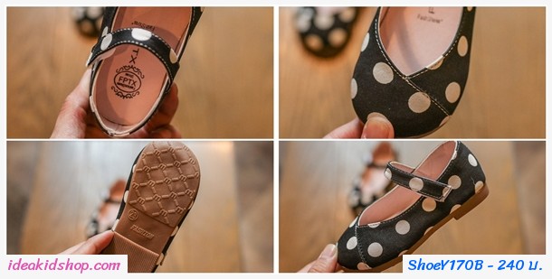 รองเท้ารัดส้นหนูน้อย Polka dot สีดำ