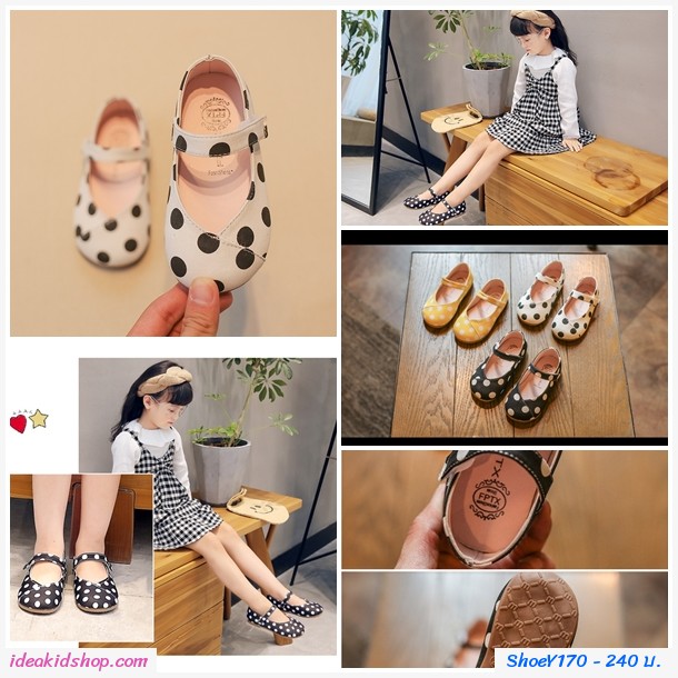 รองเท้ารัดส้นหนูน้อย Polka dot สีดำ