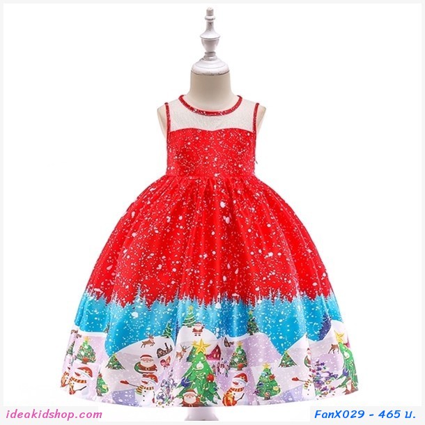 ชุดเดรสผูกโบว์ Xmas ลาย Santa Claus and Baby 