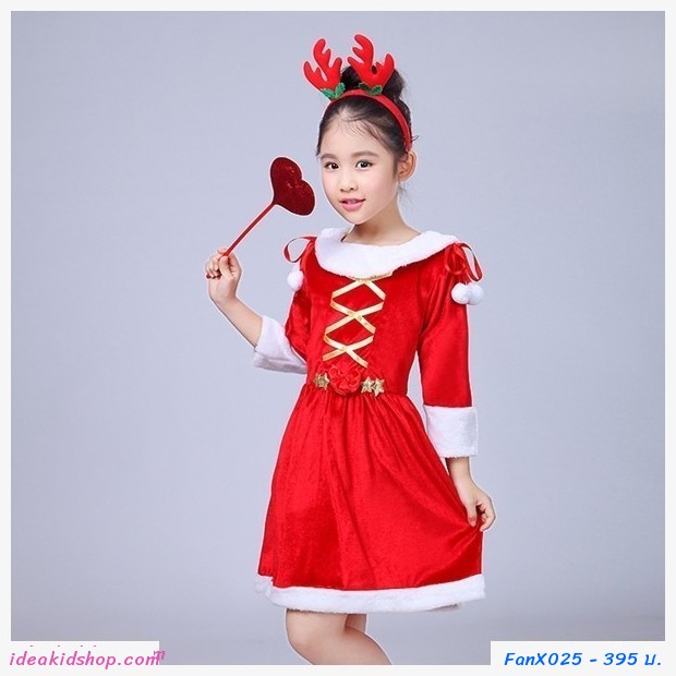 ชุดเดรสสาวน้อยแซนตี้ มีฮู้ด Xmas(ได้ 3 ชิ้น) 