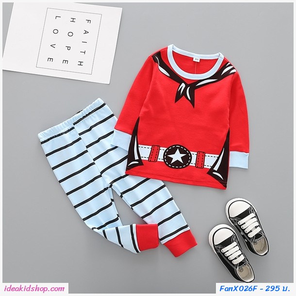ชุดเสื้อกางเกง Xmas Cowboy Santa สีเเดง