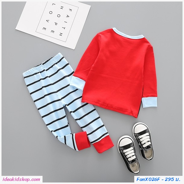 ชุดเสื้อกางเกง Xmas Cowboy Santa สีเเดง