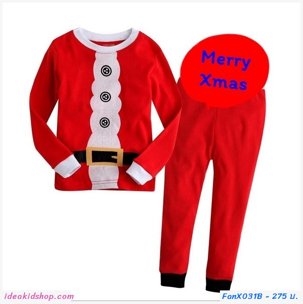 ชุดเสื้อกางเกง Xmas Santa รัดเข็มขัด สีแดง