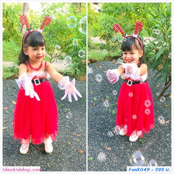ชุดเดรส Xmas สาวน้อย Santy Cute สีแดง
