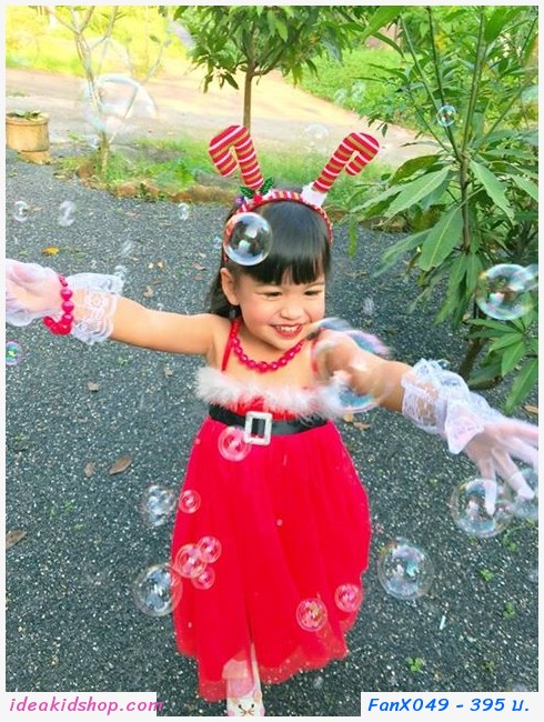 ชุดเดรส Xmas สาวน้อย Santy Cute สีแดง