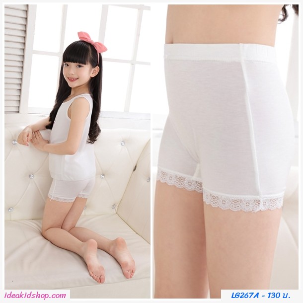 เลกกิ้งกันโป๊ แต่งลายลูกไม้ สีขาว