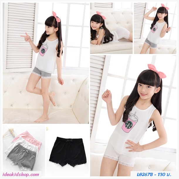 เลกกิ้งกันโป๊ แต่งลายลูกไม้ สีดำ