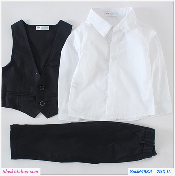 ชุดเสื้อกางเกง+เสื้อกั๊กออกงาน สีดำ(เซต 3 ชิ้น)