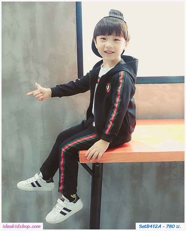 ชุดเสื้อกางเกงมีฮู้ด Gucci สีดำ(ได้ 3 ชิ้น)