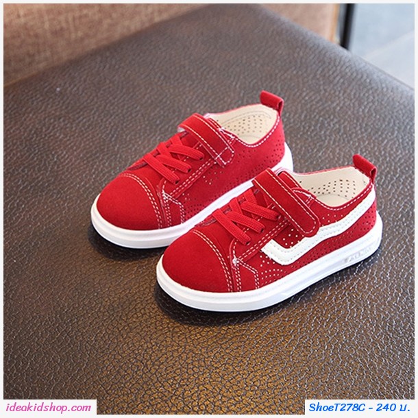 รองเท้าผ้าใบแต่งรูระบายสุดชิคสไตล์ Vans สีแดง
