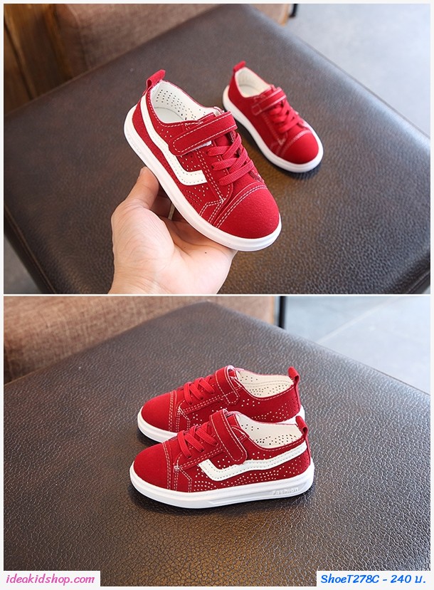 รองเท้าผ้าใบแต่งรูระบายสุดชิคสไตล์ Vans สีแดง