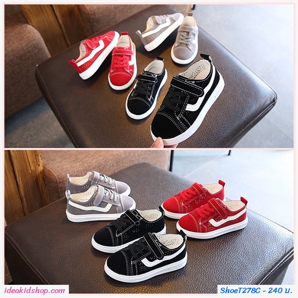 รองเท้าผ้าใบแต่งรูระบายสุดชิคสไตล์ Vans สีแดง
