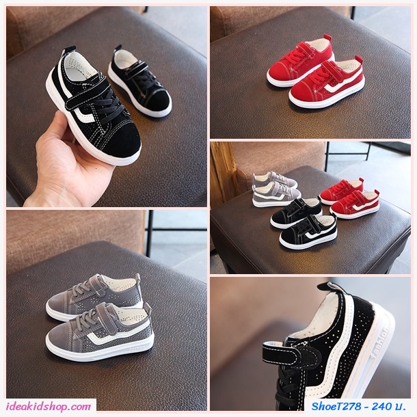 รองเท้าผ้าใบแต่งรูระบายสุดชิคสไตล์ Vans สีแดง