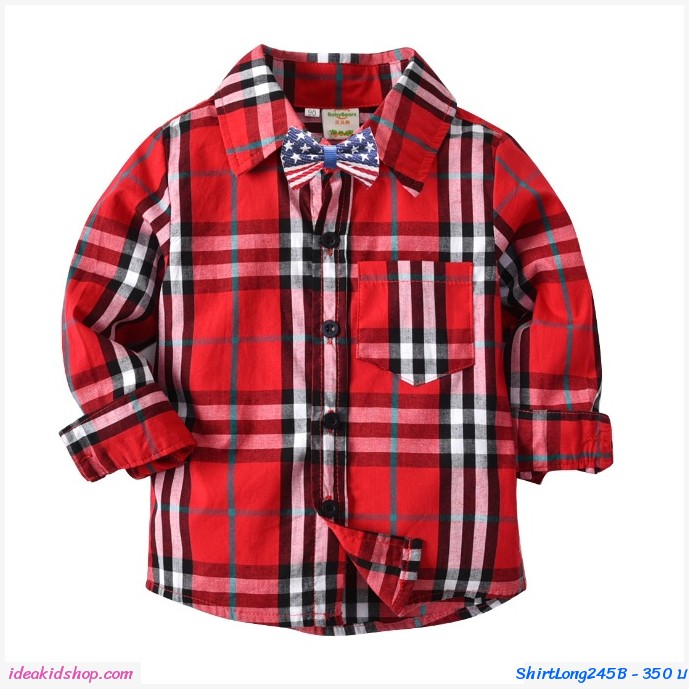 เสื้อเชิ้ตแขนยาว+โบว์หูกระต่าย Burberry สีแดง