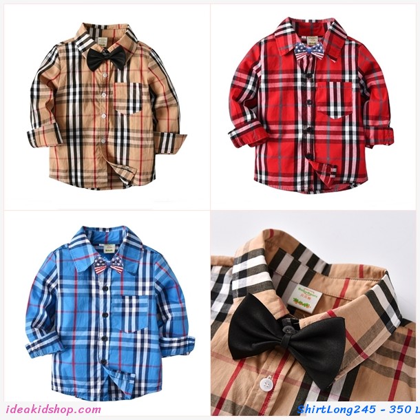 เสื้อเชิ้ตแขนยาว+โบว์หูกระต่าย Burberry สีแดง