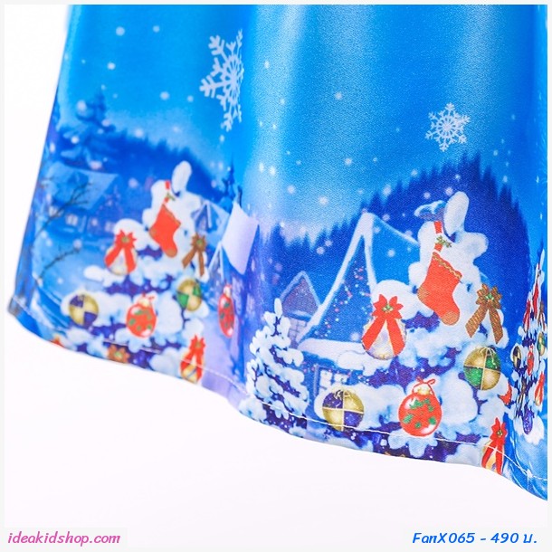 ชุดเดรสผูกโบว์ Xmas Snowflake Frozen สีฟ้า
