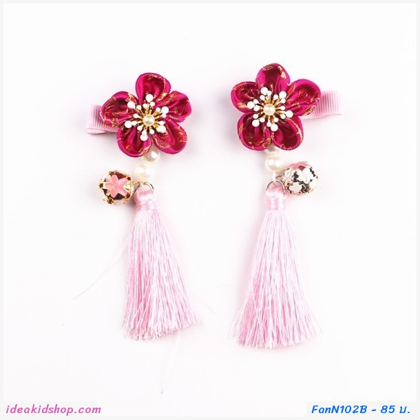 กิ๊บติดผมจีน ดอกไม้พร้อมกระดิ่ง สีชมพู(แพคคู่)