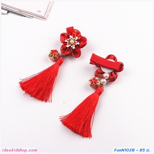 กิ๊บติดผมจีน ดอกไม้พร้อมกระดิ่ง สีชมพู(แพคคู่)