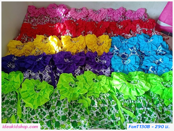 เดรสทองกวาวลายดอก พร้อมโบว์คาดผม สีแดง