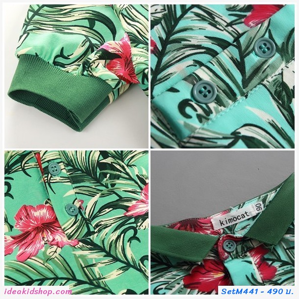 ชุดเสื้อ+กางเกง ลายดอก flower green