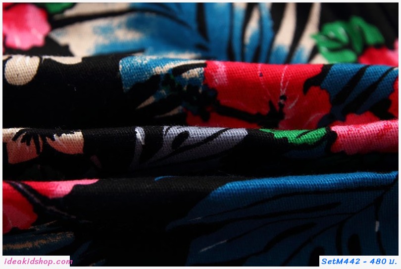 ชุดเสื้อ+กางเกง ลายดอก flower เสื้อขาวกางเกงลาย