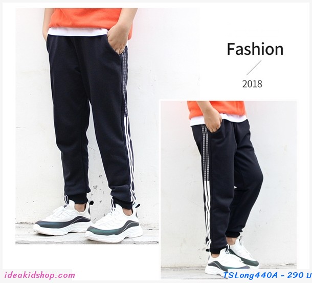 กางเกงวอร์มขายาวหนูน้อยโชน แต่งแถบเล็ก สีดำ