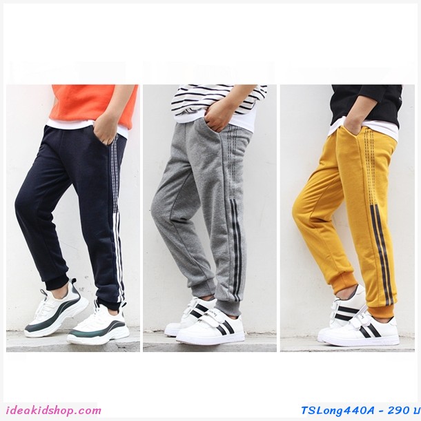 กางเกงวอร์มขายาวหนูน้อยโชน แต่งแถบเล็ก สีดำ