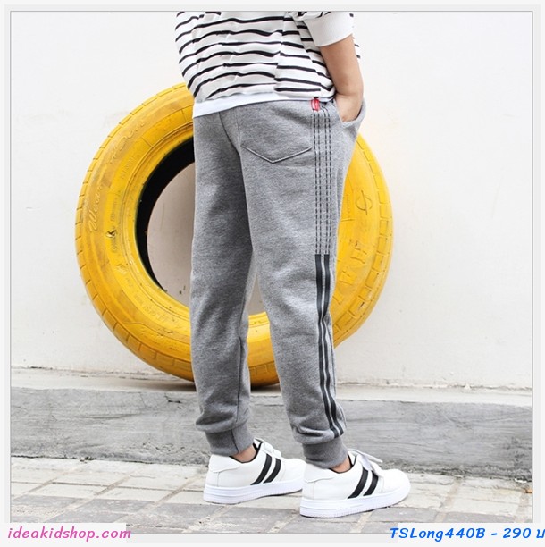 กางเกงวอร์มขายาวหนูน้อยโชน แต่งแถบเล็ก สีเทา