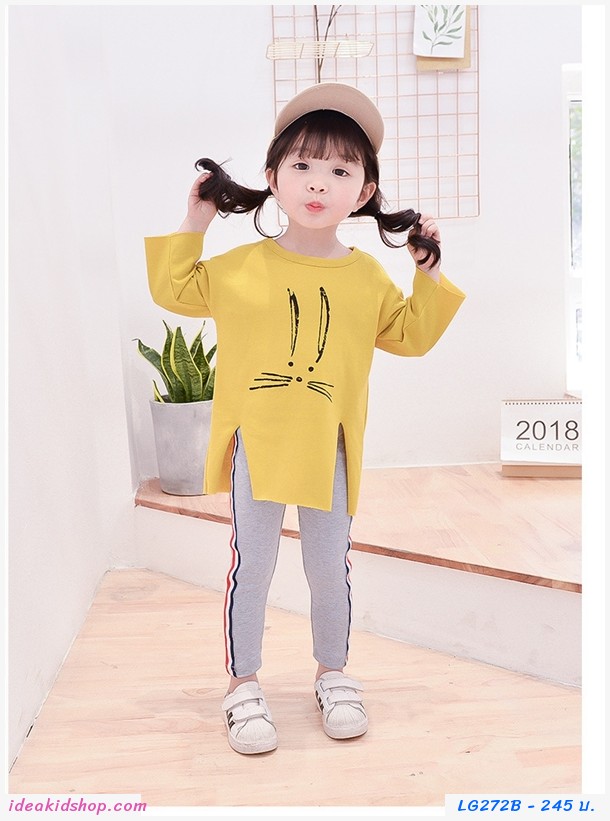 กางเกงเลกกิ้งแถบข้างทรีโทน หนูน้อยลิลลี่ สีเทา