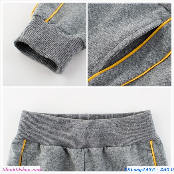 กางเกงวอร์มขาจั๊ม แถบเหลือง สีเทา