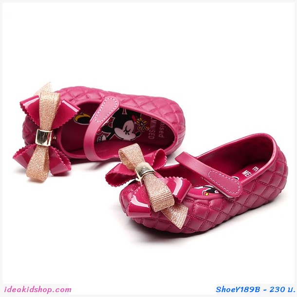 รองเท้าติดโบว์ Minnie Mickey สีแดงเลือดหมู