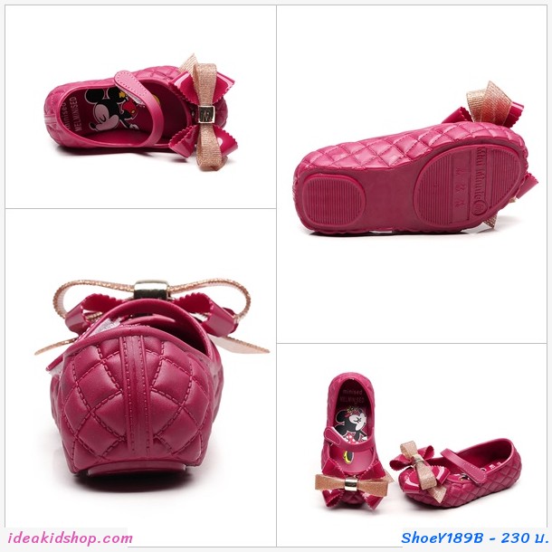 รองเท้าติดโบว์ Minnie Mickey สีแดงเลือดหมู