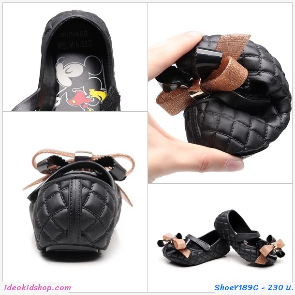 รองเท้าติดโบว์ Minnie Mickey สีดำ