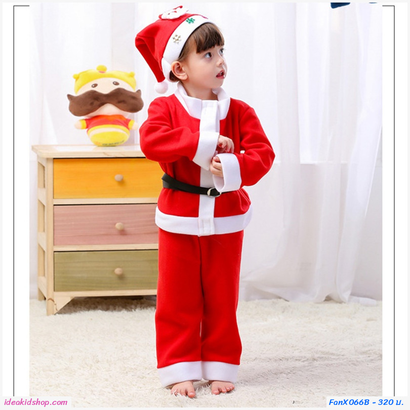 ชุดเดรส Xmas + หมวก + เสื้อคลุมไหล่ แซนตี้ สีแดง