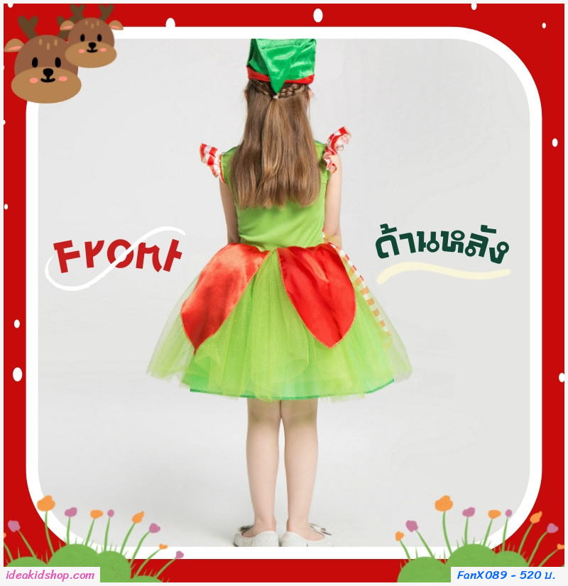 ชุดแฟนซีเอลฟ์ซานต้า xmas+หมวก สีเขียวแดง