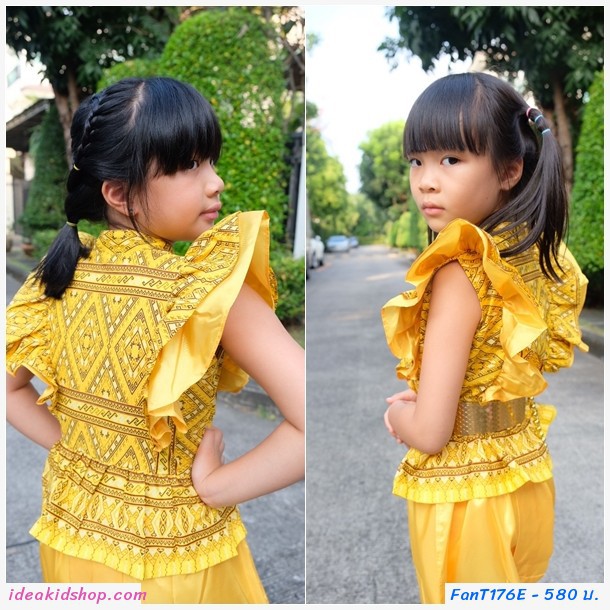 ชุดไทยเด็กหญิง นางหงส์ลายไทย สีทอง