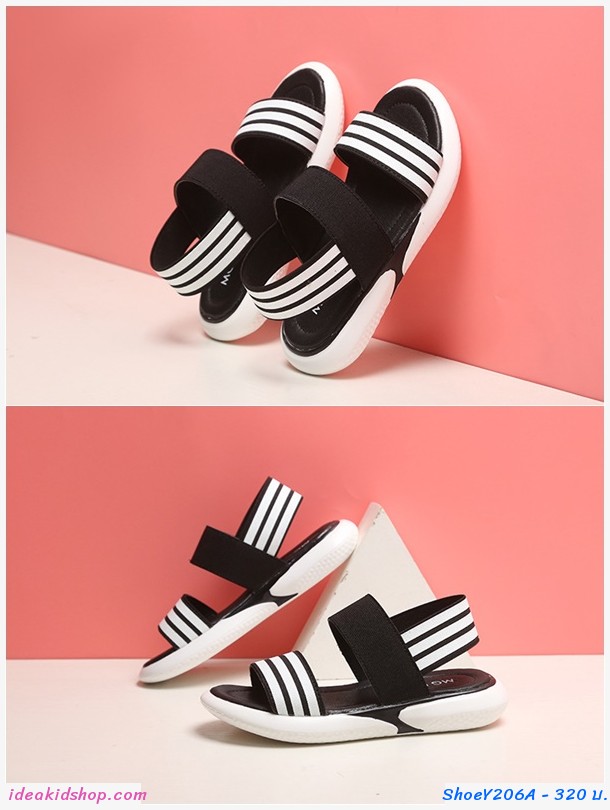 รองเท้ารัดส้นแต่งแถบ สไตล์ Sport สีดำ