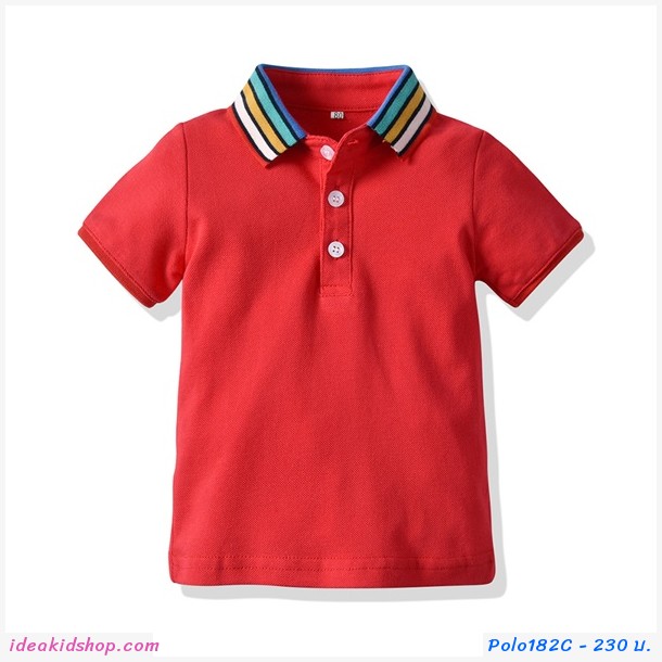 เสื้อเชิ้ตคอปกแขนสั้น แต่งแถบ สีแดง