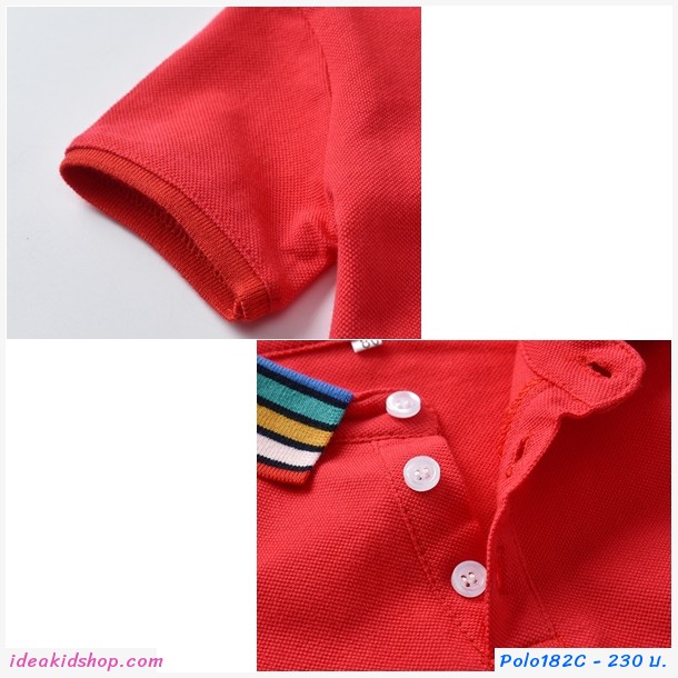 เสื้อเชิ้ตคอปกแขนสั้น แต่งแถบ สีแดง