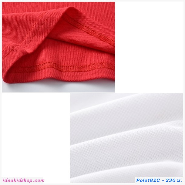 เสื้อเชิ้ตคอปกแขนสั้น แต่งแถบ สีแดง