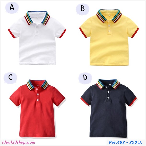 เสื้อเชิ้ตคอปกแขนสั้น แต่งแถบ สีแดง