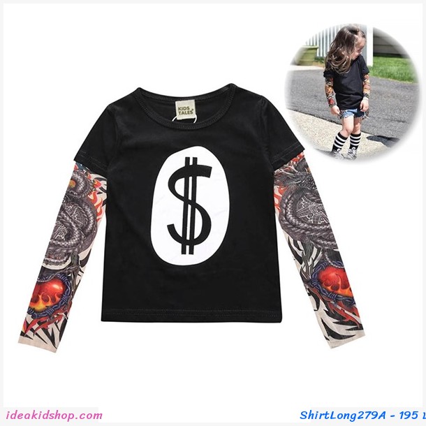เสื้อยืดแขนยาว Tattoo T-Shirt  ลาย Dollar สีดำ 