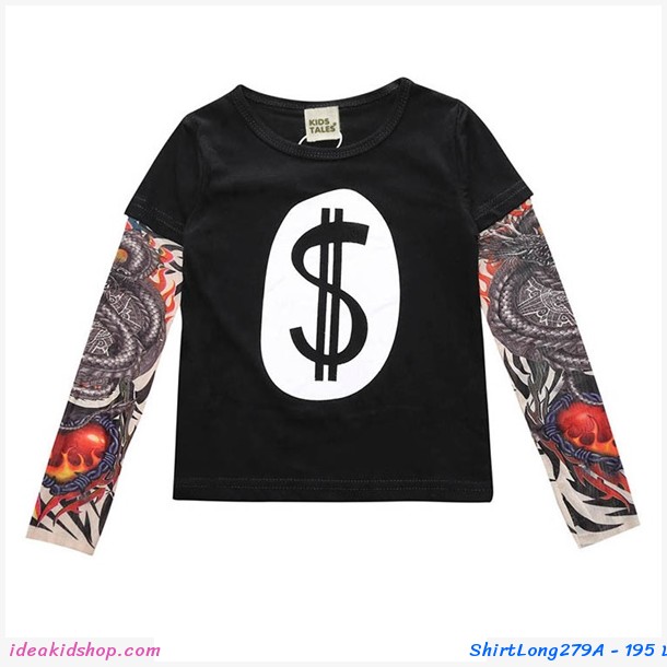เสื้อยืดแขนยาว Tattoo T-Shirt  ลาย Dollar สีดำ 
