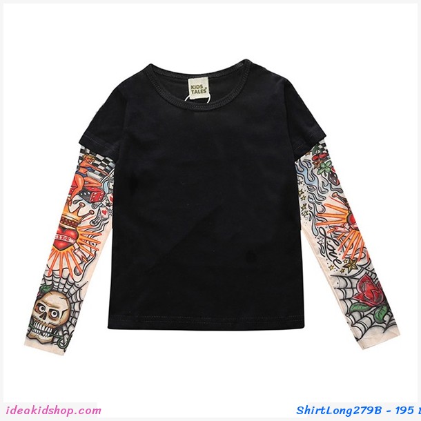 เสื้อยืดแขนยาว Tattoo T-Shirt สีพื้น สีดำ