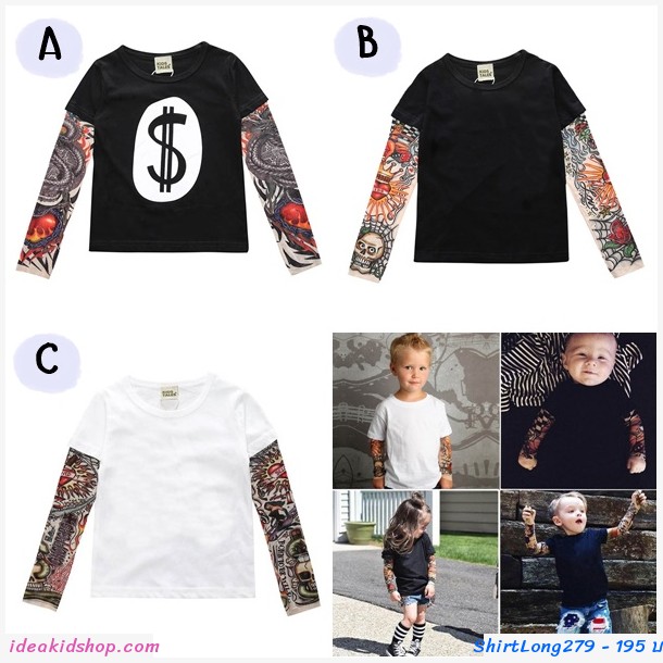 เสื้อยืดแขนยาว Tattoo T-Shirt สีพื้น สีดำ