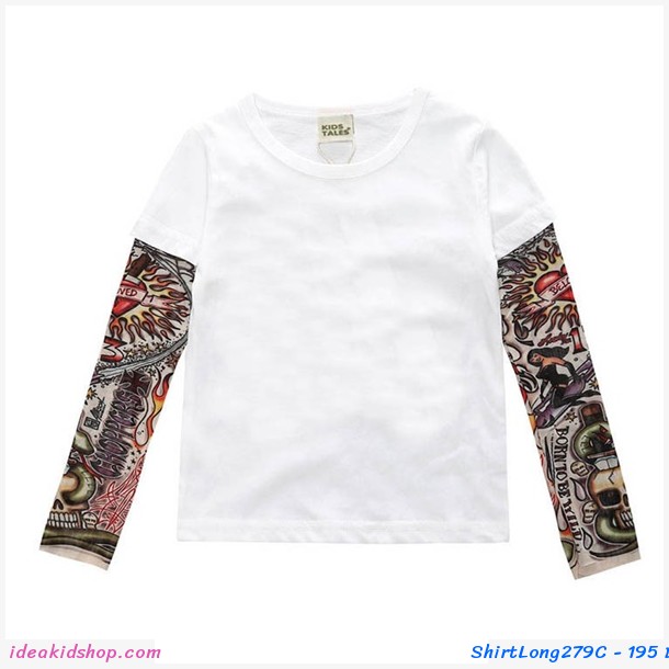 เสื้อยืดแขนยาว Tattoo T-Shirt สีพื้น สีขาว