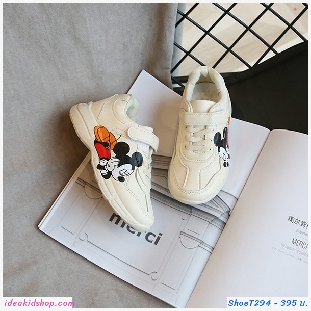 รองเท้าผ้าใบแฟชั่น Mickey Mouse สีขาวครีม