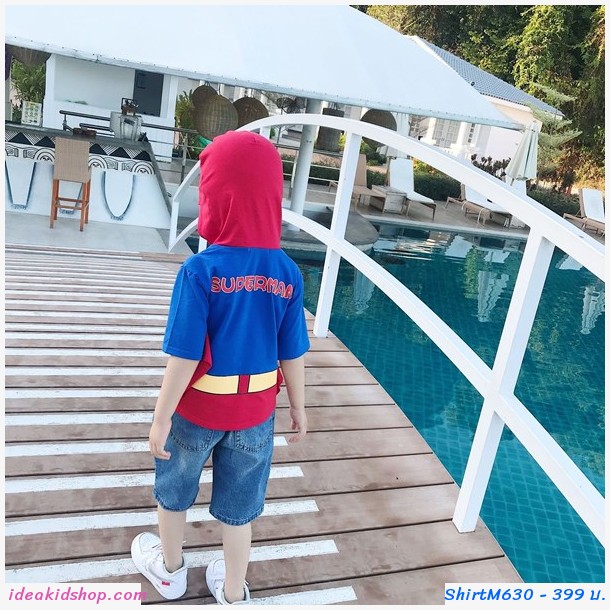 เสื้อยืดเด็ก Superman พร้อมฮูดหน้ากาก